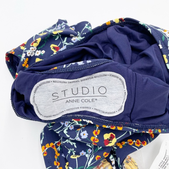 NEW Studio Anne Cole Women's Smocked Tab Bandeau One Piece Swimsuit Blue Size 12 - Picture 10 of 16